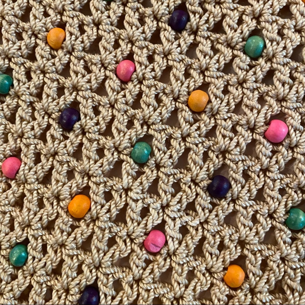 Vintage Y2K does 70’s Beaded Macrame Purse Boho Purse Wooden Bead Bag Crossbody - Picture 3 of 15